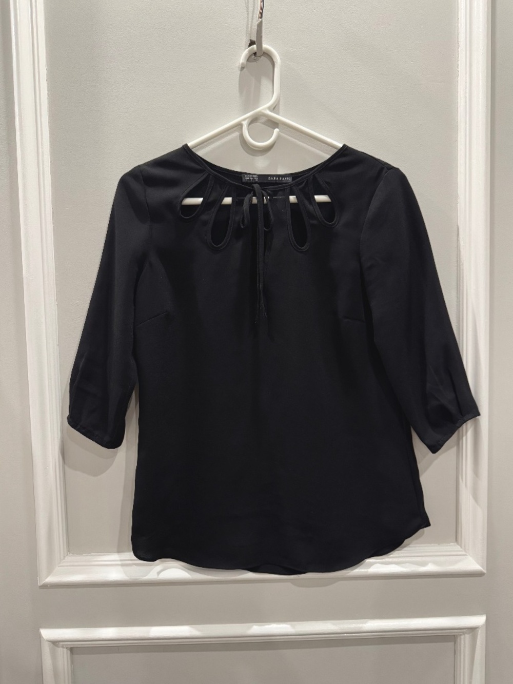 Zara Black Cutout Petal Neckline Blouse Size S